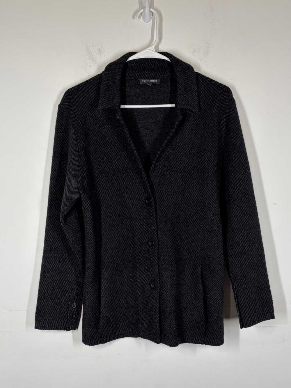 Eileen Fisher Wool Blend Button Front Cardigan Sweater Size Large
